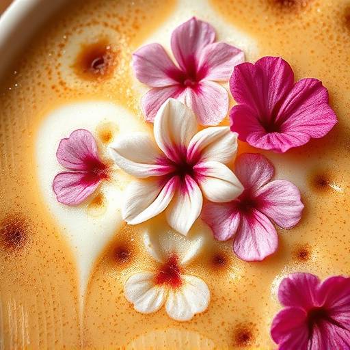 Close-up of a beautifully crafted latte art featuring a floral design.