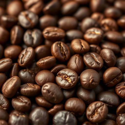 Close-up shot of freshly roasted coffee beans, showcasing their rich color and texture.